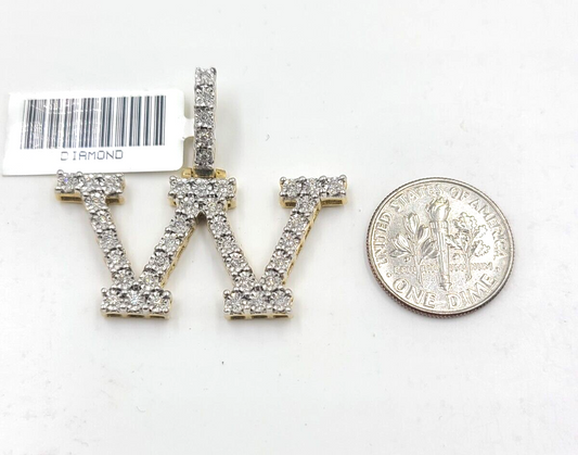 Real 10k Gold & Diamond Letter W Initial Alphabet Charm Pendant 1.25".