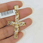 10k Yellow Gold Jesus Cross Spiral Charm pendant Diamond Cut Crucifix