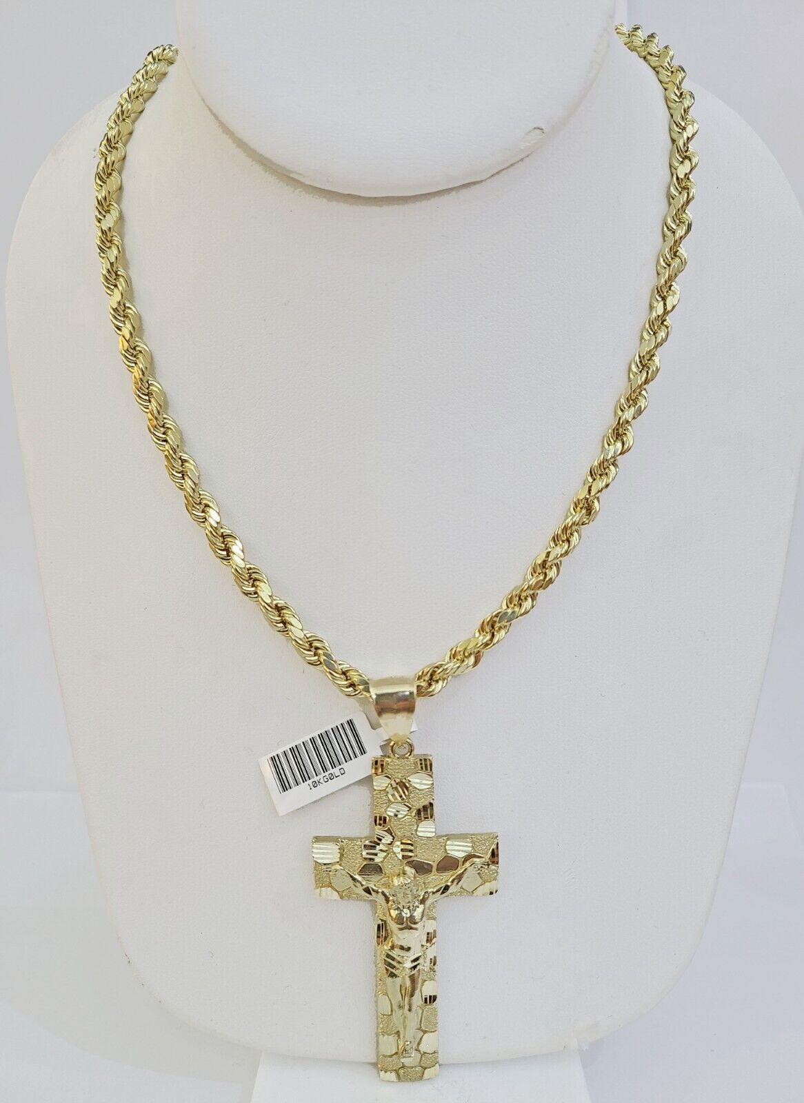 Real 10k Gold Nugget Cross Byzantine Necklace 5mm 22" Chain Charm SET 10kt