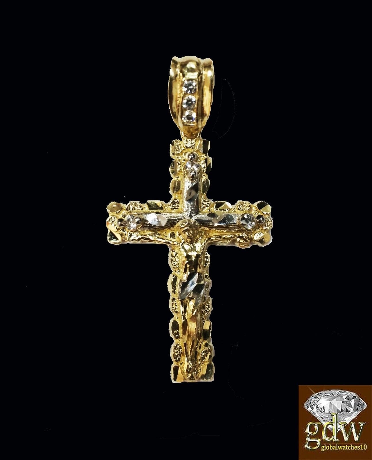 Real 10k Yellow Gold Cross Jesus Charm Pendant Miami Cuban 20" Necklace