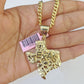 14k Gold Cuban Link Chain 20" Necklace Texas Map Charm Pendant Real 14KT SET