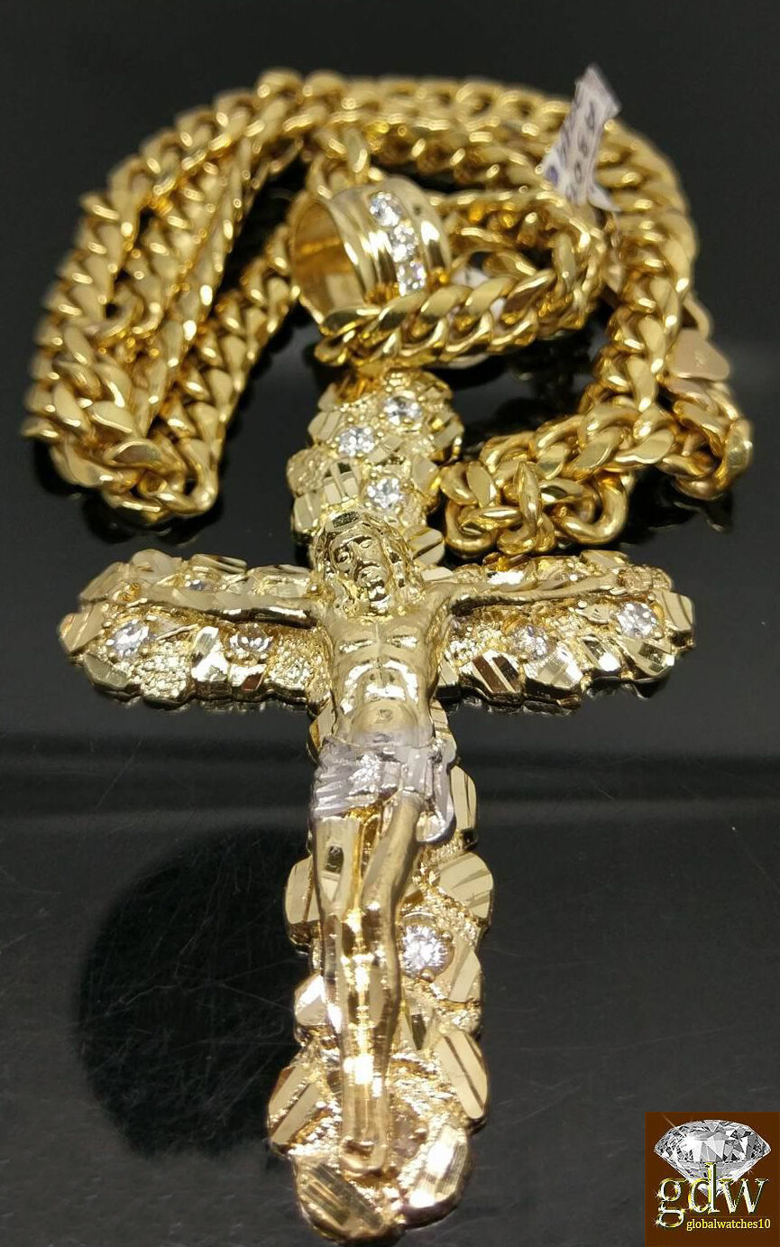 Solid Real 10k Gold Nugget Jesus Crucifix Cross Pendant Charm 4" Inch 10kt Gold
