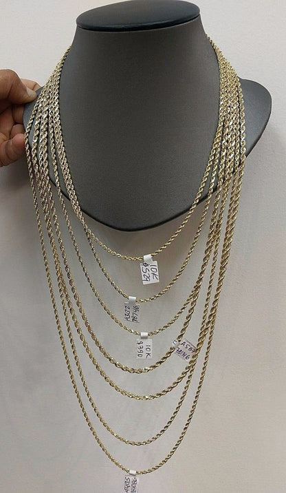 10k Gold Rope Chain 2-8mm Necklace 16"-30" men women Diamond cut REAL 10k