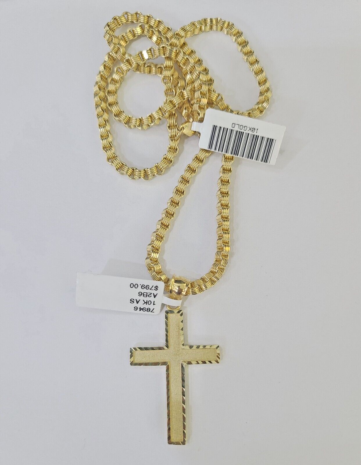 Real 10k Gold Plain Cross Byzantine Chain Necklace 3mm 22" SET 10kt Genuine