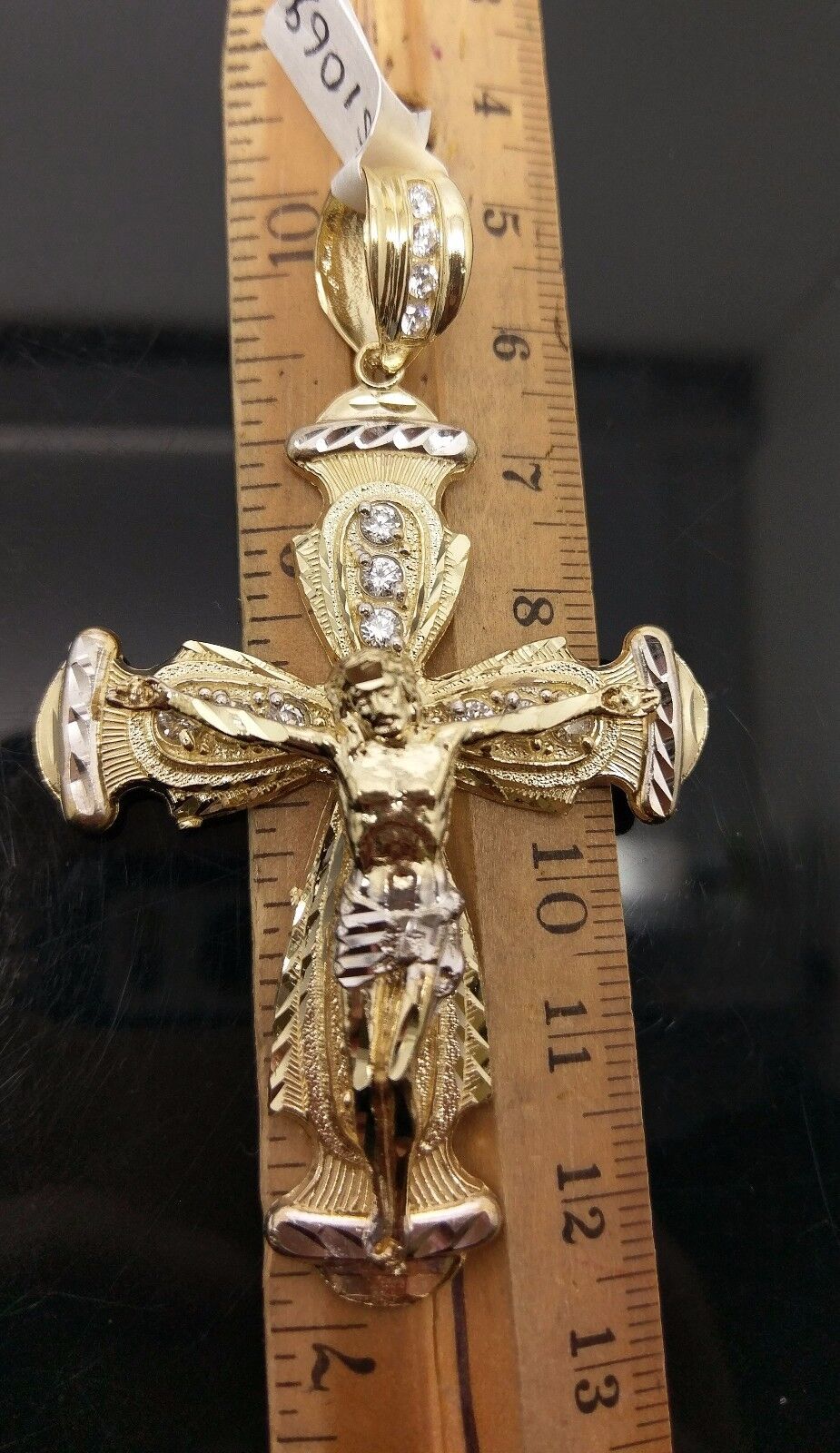 Real 10k Yellow Gold Jesus Crucifix Cross Charm Diamond Cut Pendant