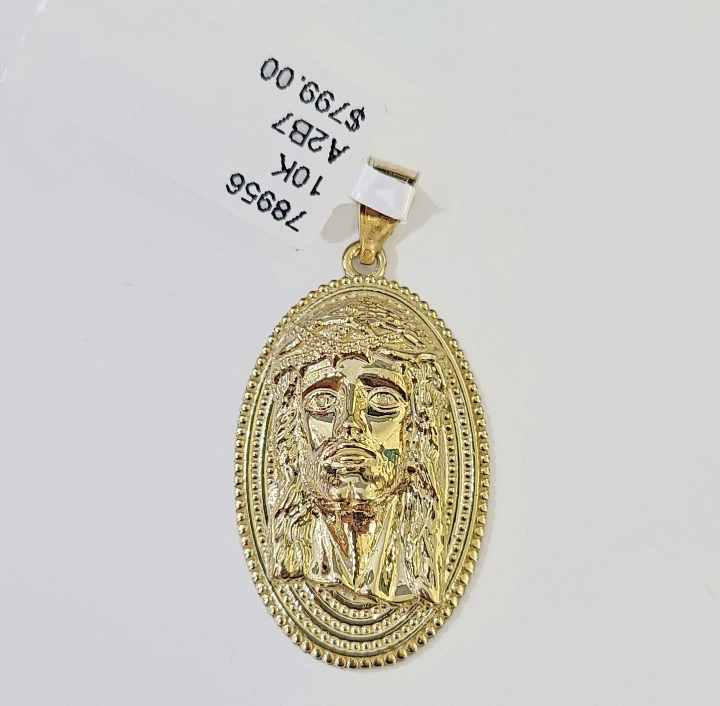 Real 10k Yellow Gold Oval Shaped Jesus Head Pendant 1-1.5 inches Charm