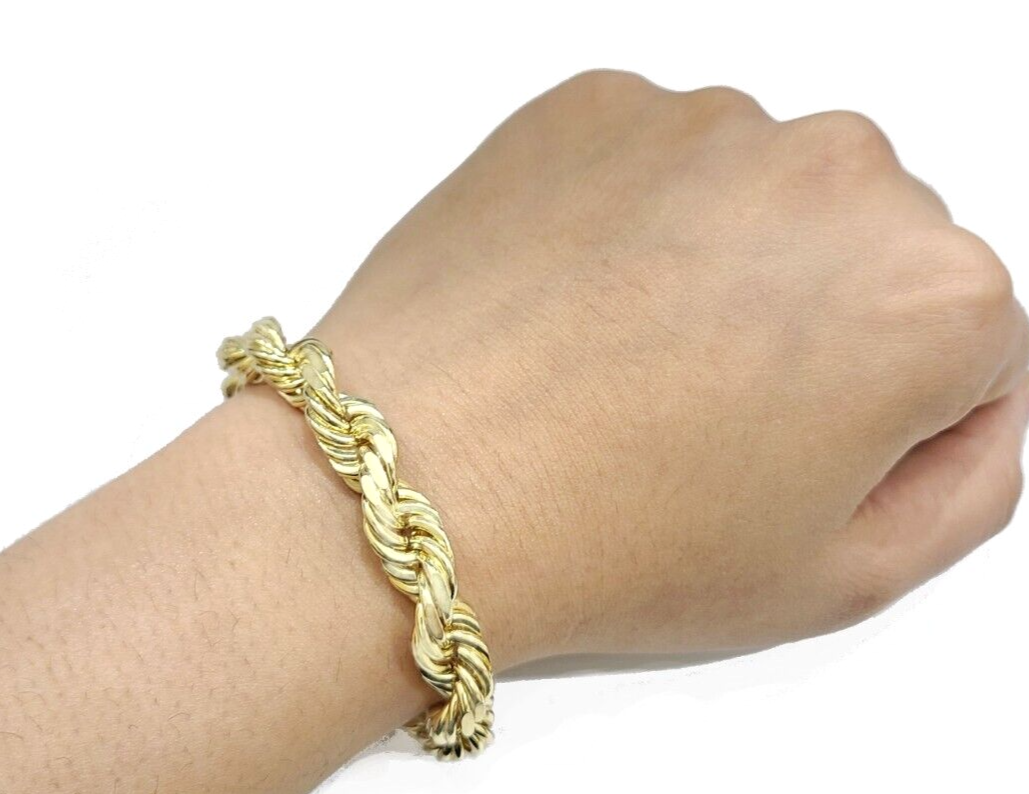 10kt Solid Yellow Gold Rope Bracelet Real 10k 9mm 9 inches Lobster Lock Unisex