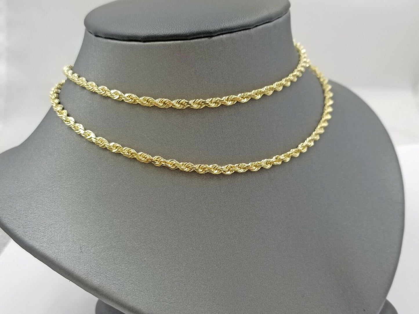 Real 18k Solid Yellow Gold Rope Chain 2mm Diamond Cut 22" Inches Lobster Lock