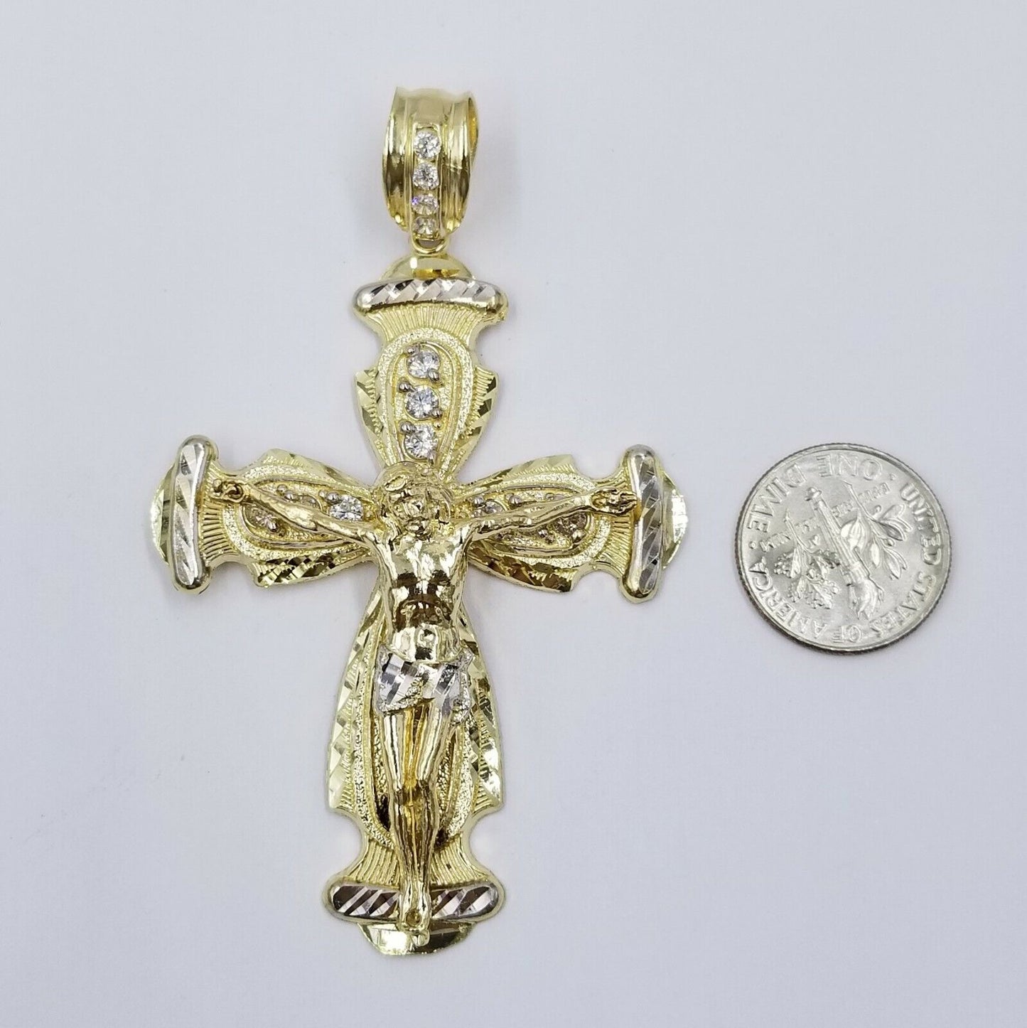 10k Gold Jesus Cross Charm Byzantine Chain 24" Necklace Real 10k Yellow Gold SET