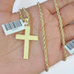 10k Gold Rope Chain & Cross Charm Pendent SET 3mm 22 Inches Necklace