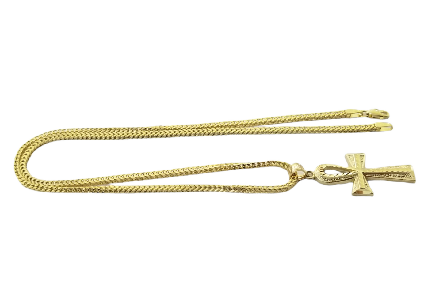 Real 10k Gold Ankh Cross Egyptian Symbol Pendent 2mm Franco Chain 18"-26" Inch