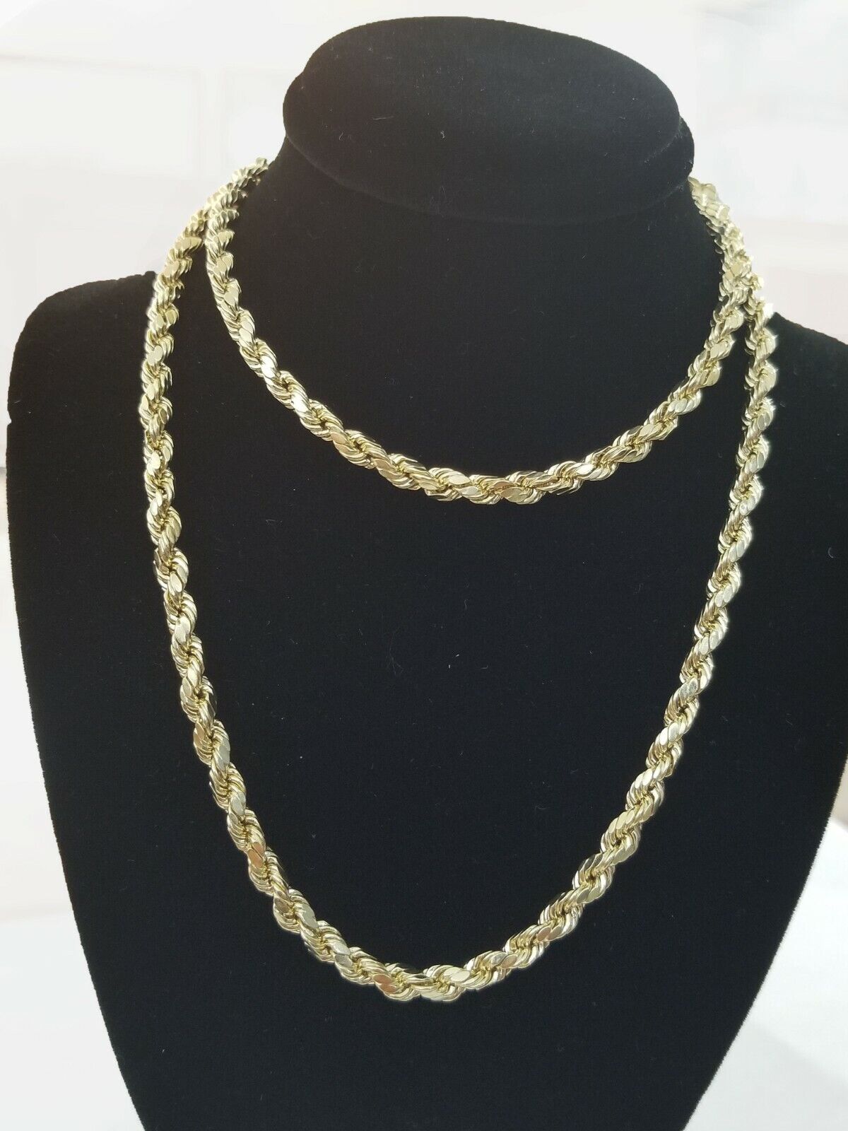 Real 10k Yellow Gold Rope Chain 4mm 18" Diamond Cut Necklace