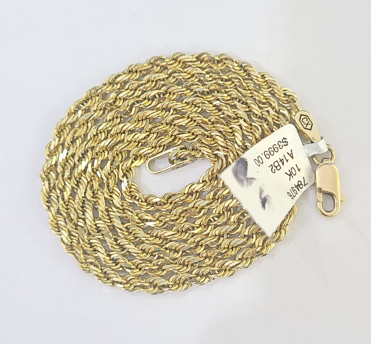 10k Real Solid Yellow Gold Rope Chain Women Men Diamond Cut 3mm 22 Inches