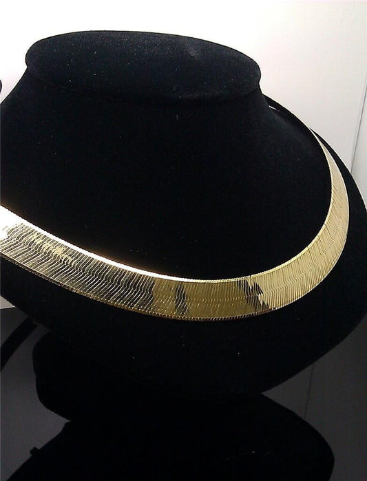 Real 10k Yellow Gold Herringbone Necklace 12mm 20" inch Men Women