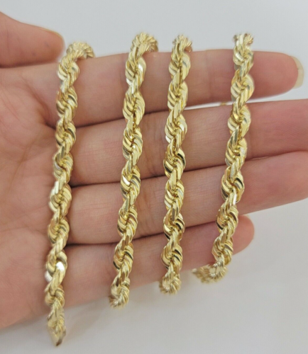 14k Yellow Gold Rope Chain Solid Necklace 6mm 24" Dimond Cut 14KT Real Gold Sale