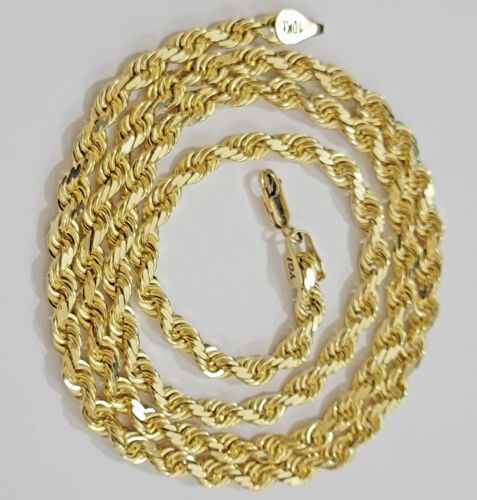 14k Yellow Gold Rope Chain Solid Necklace 6mm 22" Dimond Cut 14KT Real Gold Sale