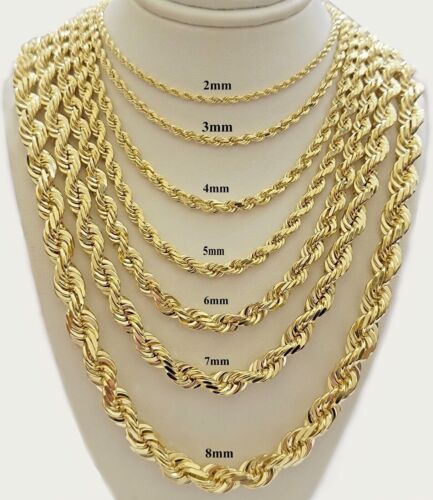 14k Yellow Gold Rope Chain Solid Necklace 6mm 26" Dimond Cut 14KT Real Gold Sale